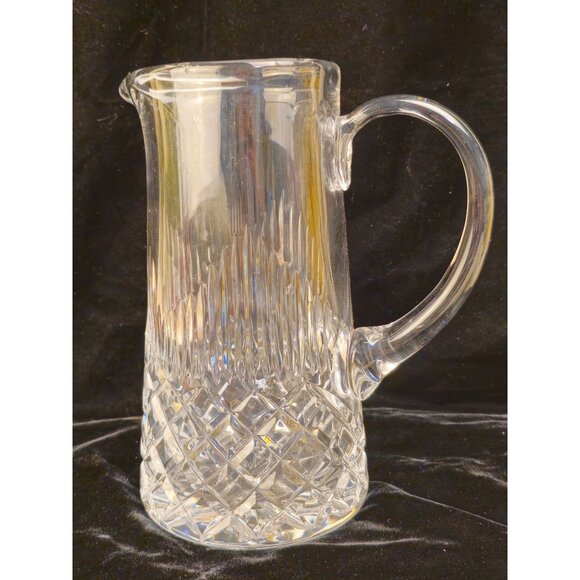 Vintage Clear Cut Glass Pitcher With Handle & Spout - Diamond & Vertical Pattern - Picture 6 of 9